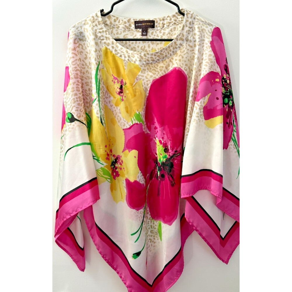 Satin Flowy Dreamy Top Cape Women's Large Pink Floral Boho Hippie 70s Vibes Soft